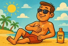  برنزه شدن با روغن بچه