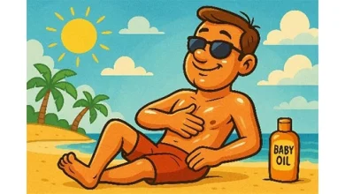  برنزه شدن با روغن بچه